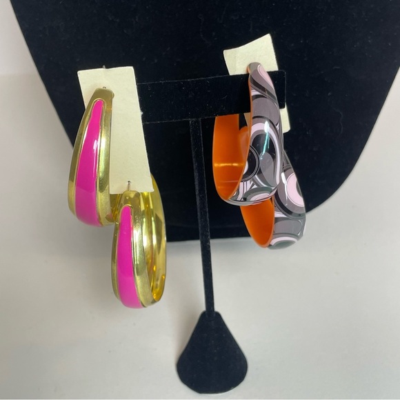 Vintage Funky Large 70s Hoop Earrings - 2 Pair - Picture 2 of 13